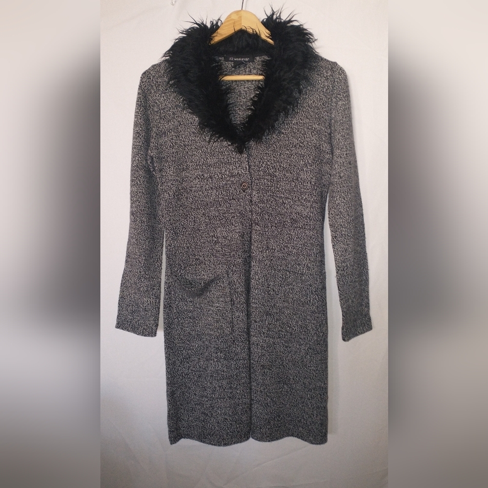 Y2K 90's Retro Vintage Faux Fur Collar Maxi Cardigan Witchy  Fairy 52 Weekends S